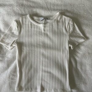 Mango Women's Cream Ribbed Short Sleeve Tee